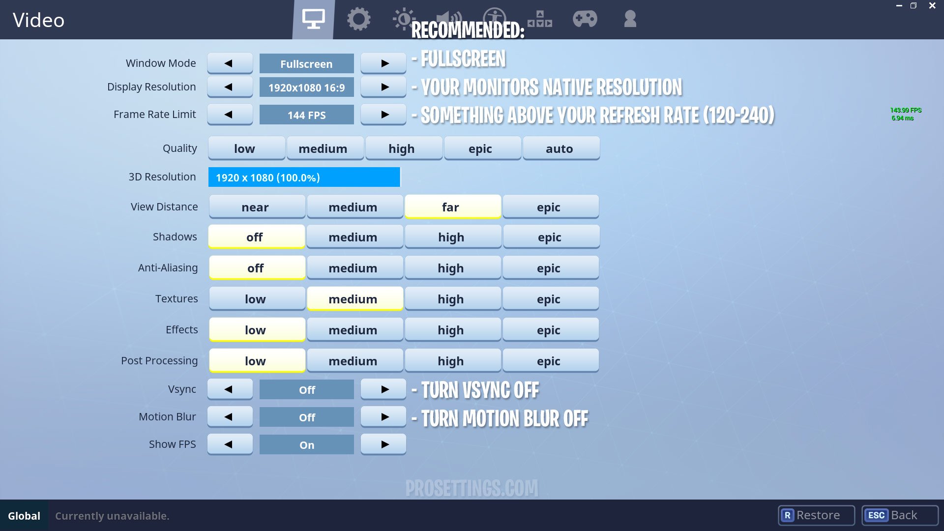 Best Fortnite Settings For Performance Fps Boost Competitive Play - recommended fortnite video settings